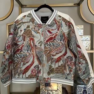 Alpha & Omega Size Large Embroidered Bird & Floral detail bomber varsity jacket